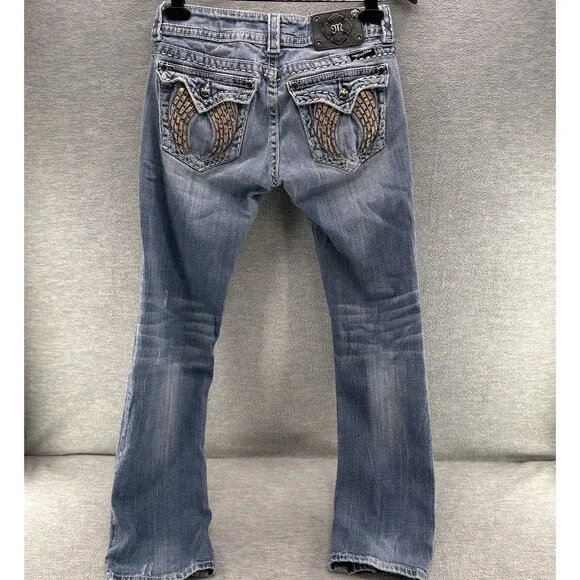 MISS ME - Women's Size 27 Rhinestone Wing JE6003T2R Straight Jeans A46 - Picture 1 of 16